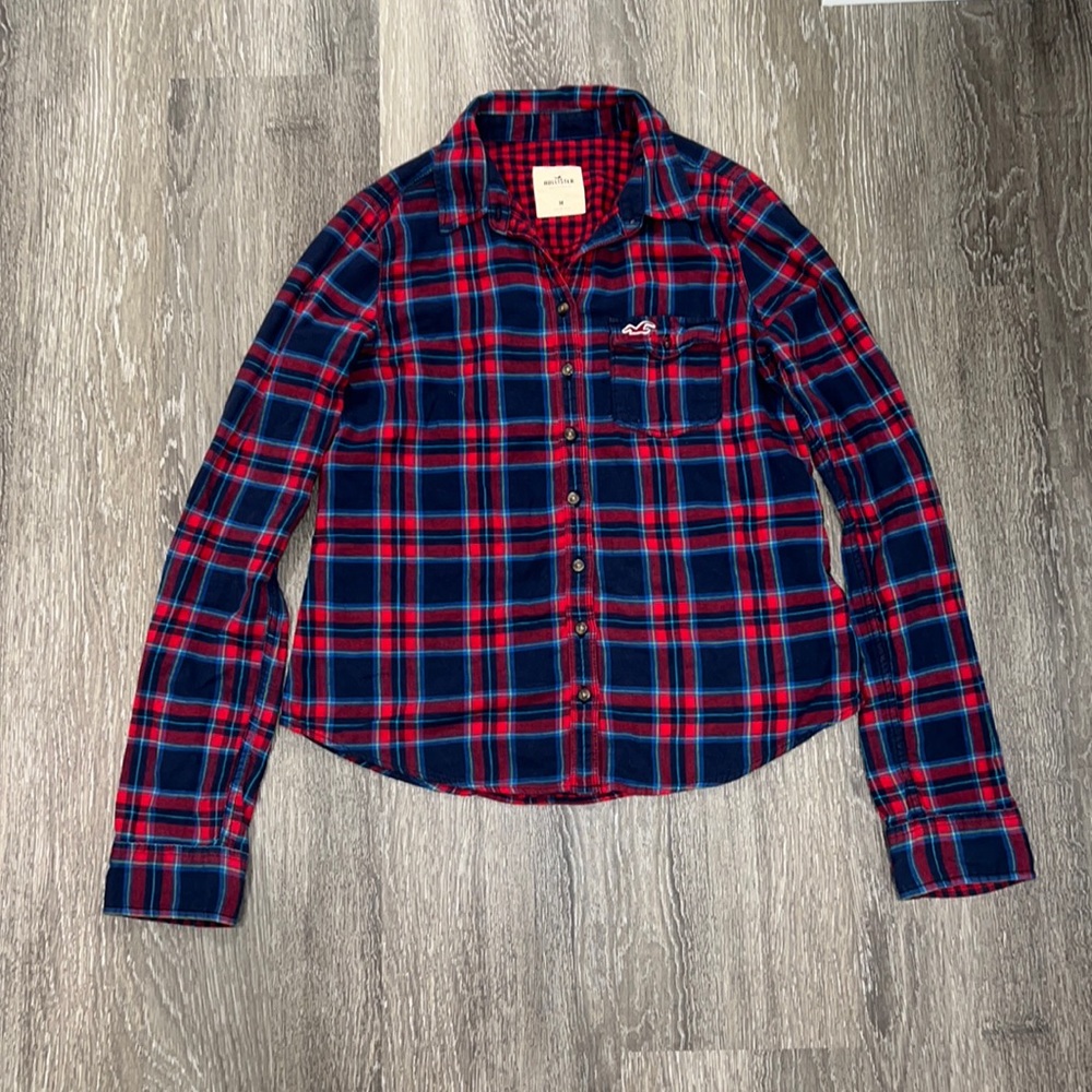 Hollister Red Blue Plaid Button Up Medium